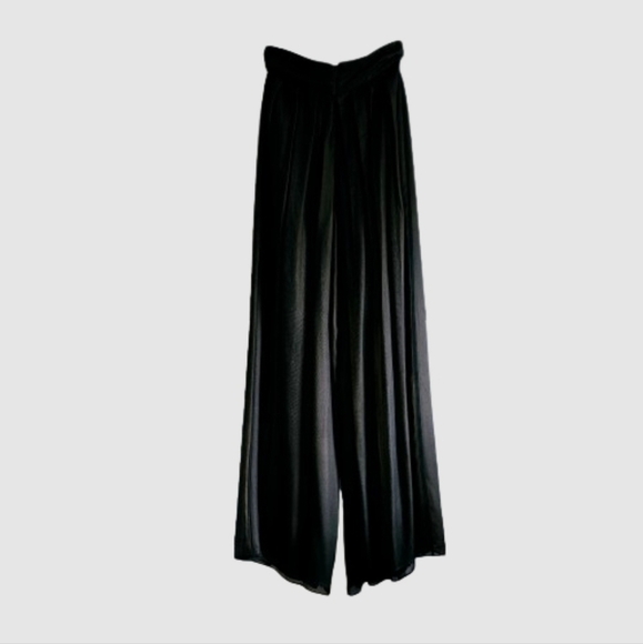 Carmen Marc Valvo Silk High Rise Wide Leg Black Lined Pants - Picture 3 of 5